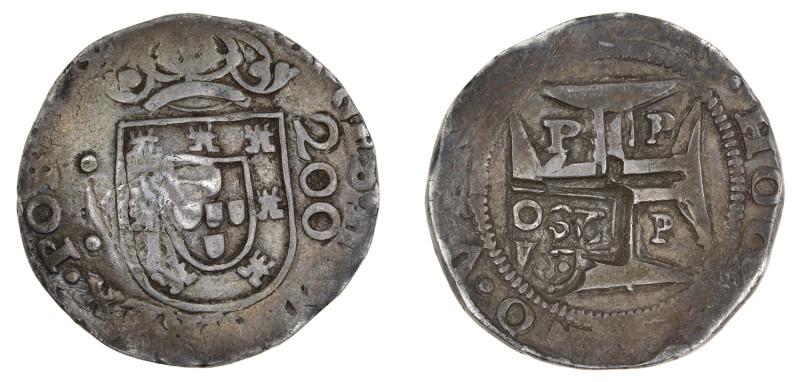 Portugal
Carimbo de 2S0 Réis de D. Afonso VI sobre Meio Cruzado (200 Réis) de D...