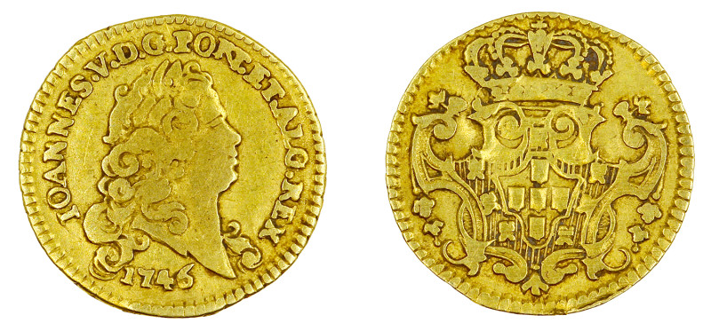 Portugal
D. João V Meio Escudo (800 Réis) 1746, sem ponto na data, ouro, AG.112...