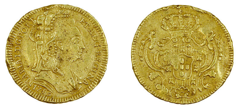 Portugal
D. Maria I Meio Escudo (800 Réis) 1789, toucado, ouro, AG.22.01, BC