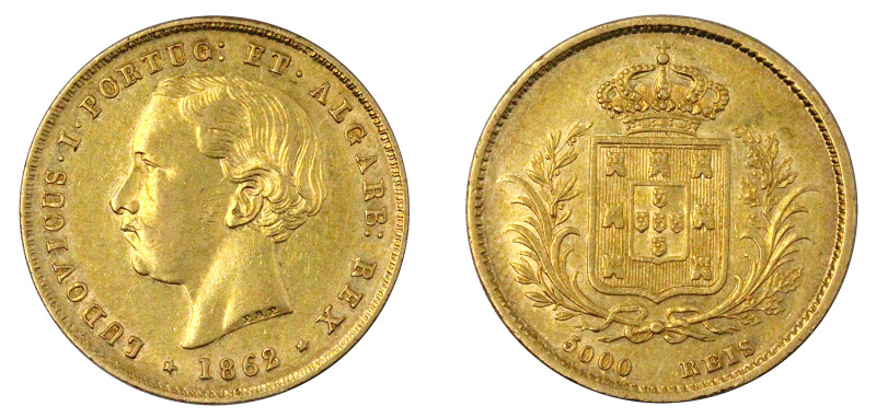 Portugal
D. Luís I 5.000 Réis (Meia Coroa) 1862, ouro, AG.15.01, MBC+