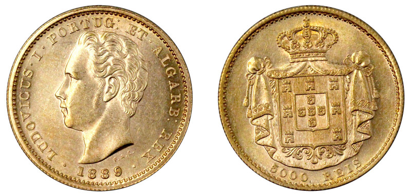 Portugal
D. Luís I 5.000 Réis (Meia Coroa) 1889, ouro, AG.16.08, soberba