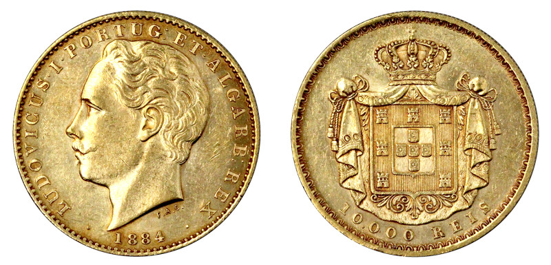 Portugal
D. Luís I 10.000 Réis 1884, ouro, AG.17.10, bela