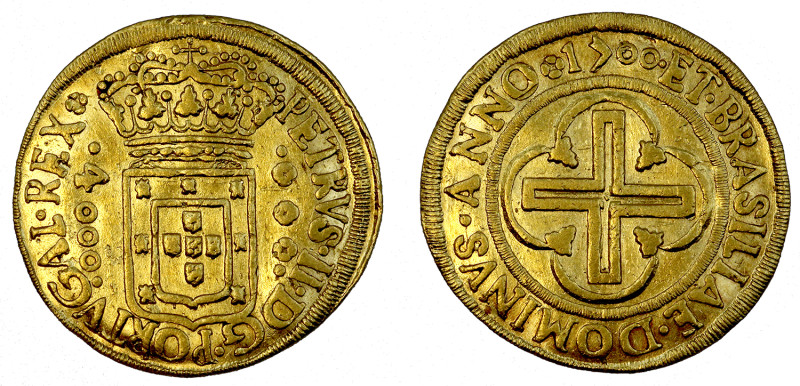 Brazil
D. Pedro II 4.000 Réis 1700 Rio de Janeiro, ouro, "PORTVGAL", CA.032B, M...