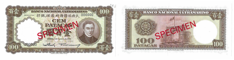 Macau
Nota de 100 Patacas Banco Nacional Ultramarino, 1 de Agosto de 1966, SPEC...