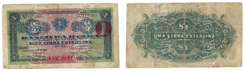 Mozambique
Nota de 1 Libra Esterlina Banco da Beira, 15 de Setembro de 1919, OU...