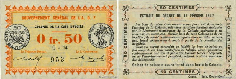 Country : IVORY COAST 
Face Value : 50 Centimes 
Date : 11 février 1917 
Period/...