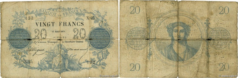 Country : FRANCE 
Face Value : 20 Francs type 1871 - Bleu 
Date : 17 mars 1871 
...