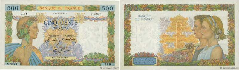 Country : FRANCE 
Face Value : 500 Francs LA PAIX 
Date : 01 octobre 1942 
Perio...