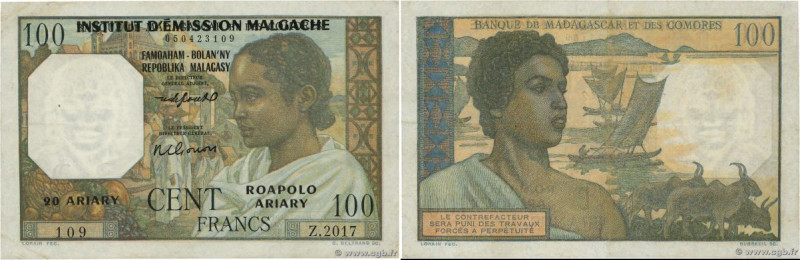 Country : MADAGASCAR 
Face Value : 100 Francs - 20 Ariary 
Date : (1961) 
Period...