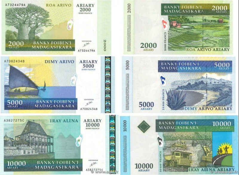 Country : MADAGASCAR 
Face Value : 2000 au 10000 Ariary Lot 
Date : (2003) 
Peri...