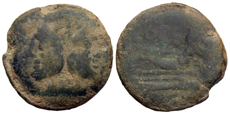 Q. Opimius. Ca. 169-158 B.C. AE as (29 mm, 21.22 g). Crawford 190/1. 

Ex Good...