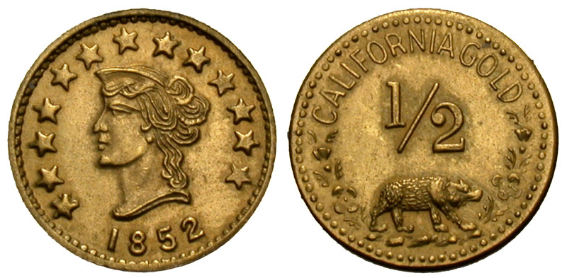 USA, California. 1852. AV 1/2 dollar (12 mm, 0.60 g). Later (1960s-1970s) restri...