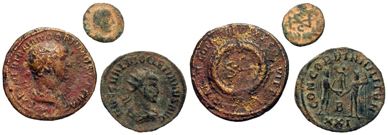 [Roman Imperial]. Lot of three (3) AE. Includess Trajan, Diocletian, and a late ...