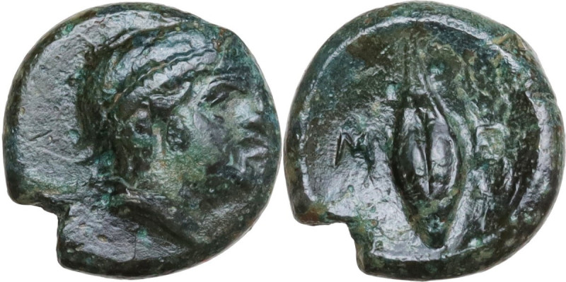 Greek Italy. Southern Lucania, Metapontum. AE 13 mm, c. 340-275 BC. Obv. Diademe...