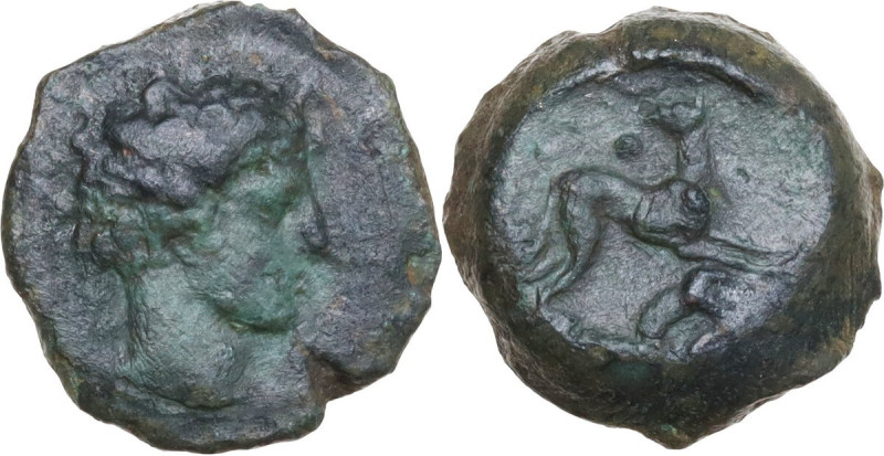 Sicily. Eryx. AE Onkia, c. 412-409 BC. Obv. Bare male head right. Rev. Hound rig...