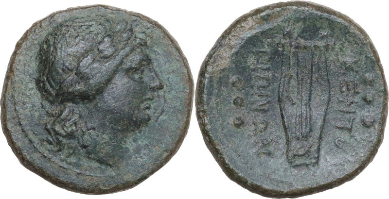 Sicily. Kentoripai. AE Hemilitron, c. 344-336 BC. Obv. Head of Apollo right. Rev...