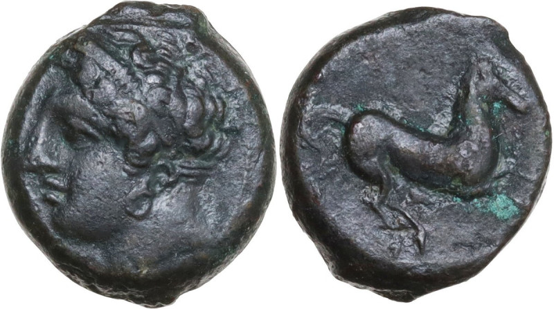 Punic Sardinia. AE Unit, c. 375-350 BC. Obv. Wreathed head of Triptolemos left, ...