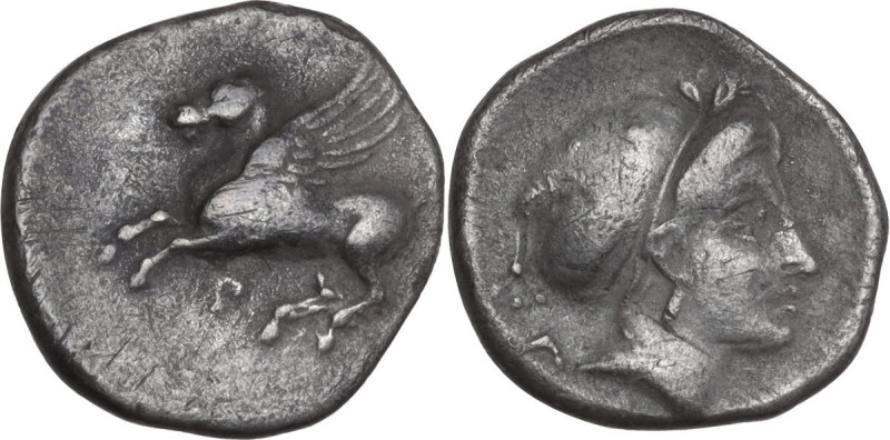 Continental Greece. Corinthia, Corinth. AR Drachm, c. 350-300 BC. Obv. Pegasos f...