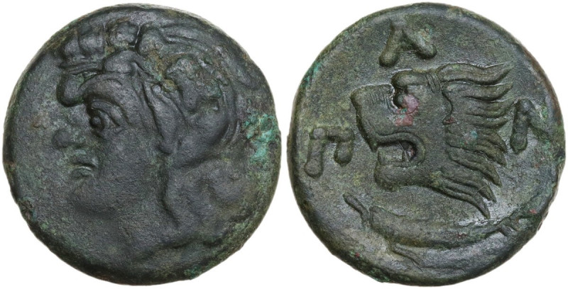 Greek Asia. Cimmerian Bosporos, Pantikapaion. AE 20 mm., c. 310-304 BC. Obv. Hea...