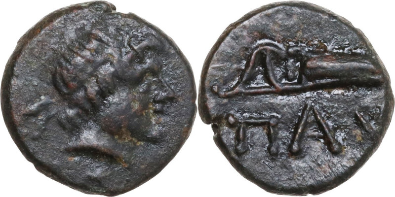 Greek Asia. Cimmerian Bosporos, Pantikapaion. AE 13 mm, 200-150 BC. Obv. Laureat...