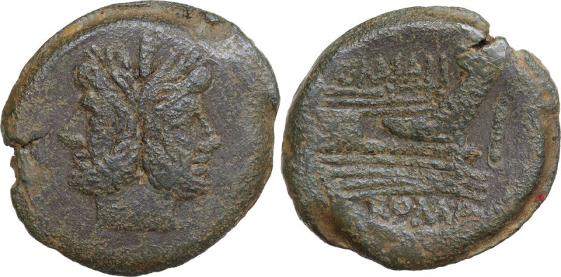 C. Maianius. AE As, c. 153 BC. Obv. Laureate head of Janus; above, mark of value...