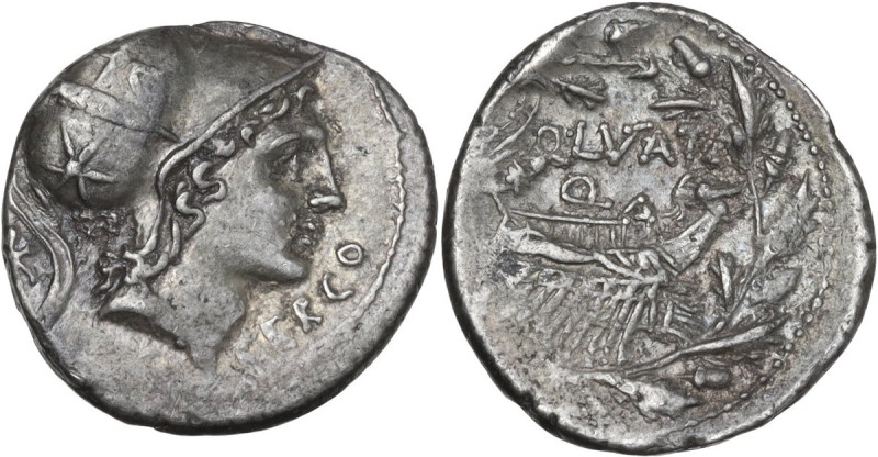 Q. Lutatius Cerco. AR Denarius, 109 or 108 BC. Obv. Helmeted head of Roma right;...