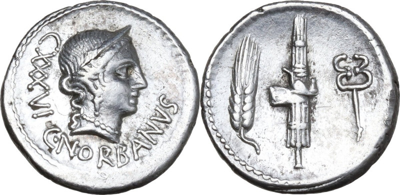 C. Norbanus. AR Denarius, 83 BC. Obv. Diademed head of Venus right; behind, cont...