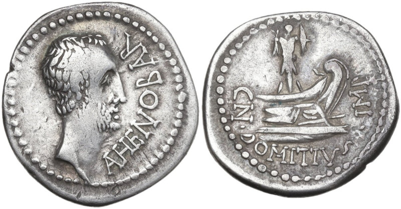 Cn. Domitius Ahenobarbus. AR Denarius, mint moving with Cn. Domitius Ahenobarbus...