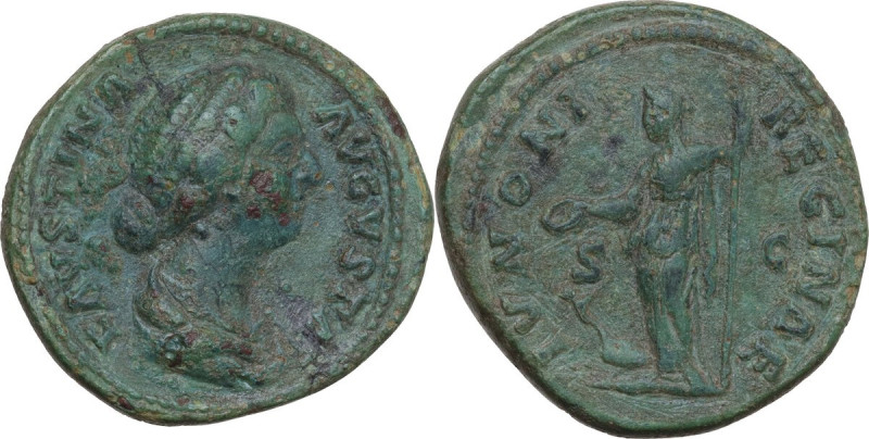 Faustina II, wife of Marcus Aurelius (died 176 AD). AE Dupondius. Struck under M...