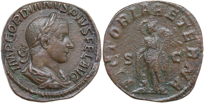 Gordian III (238-244). AE Sestertius. Obv. IMP GORDIANVS PIVS FEL AVG. Laureate,...