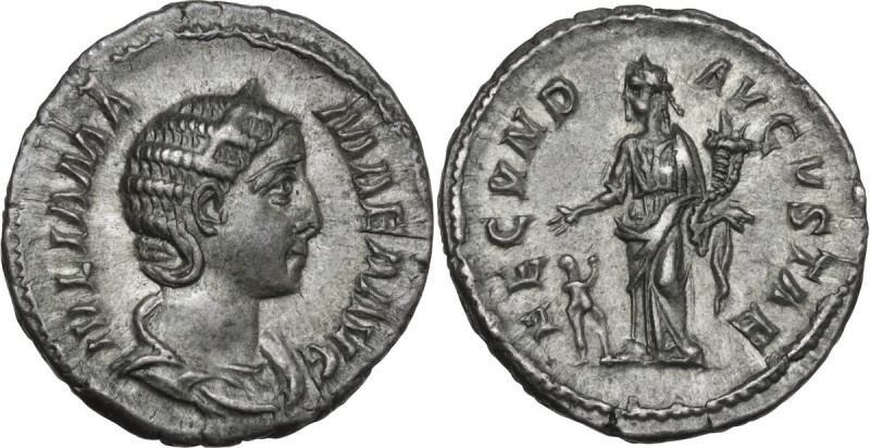 Julia Mamaea, mother of Severus Alexander (died 235 AD). AR Denarius. Obv. IVLIA...