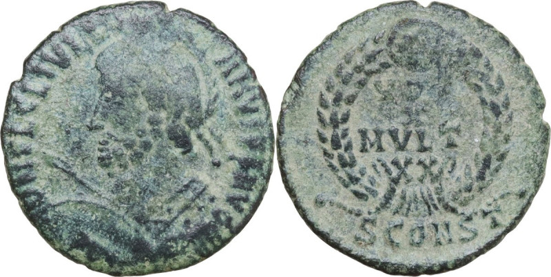 Julian II (361-363). AE 18 mm., Arelate mint. Obv. D N FL CL IVLI-ANVS P F AVG. ...