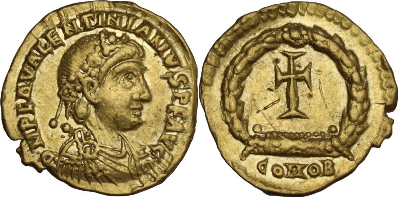 Valentinian III (425-455). AV Tremissis. Ravenna (or Rome) mint. Struck 440-455 ...