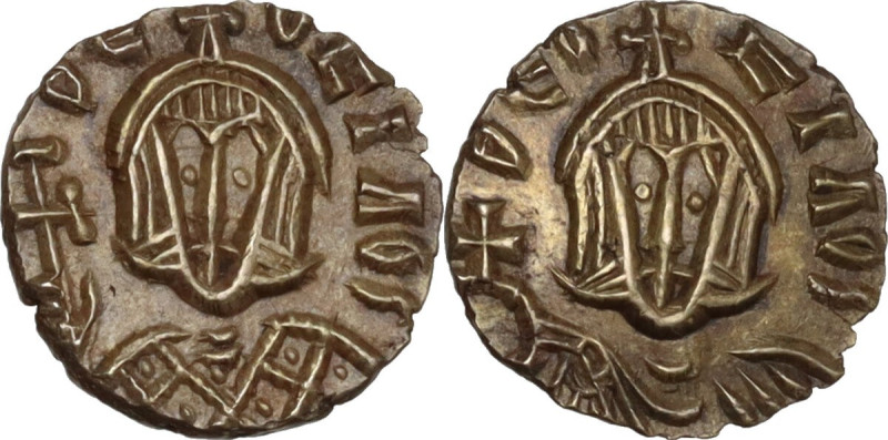 Theophilus (829-842). AV Tremissis, Syracuse mint. Obv. ΘЄOFILOS. Bust facing wi...