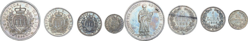 San Marino. Insieme dei quattro (4) valori 1898: 5 lire, 2 lire, lira e 50 cente...