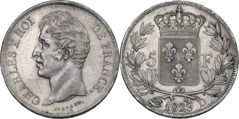 France. Charles X (1824-1830). 5 francs 1829 D, Rouen mint. KM 728.2; Gad. 644. ...