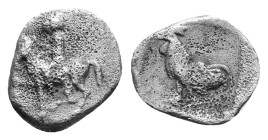 Troas, Dardanos. Circa 400-300 BC. AR Obol, Rider on horse trotting left. / Cock standing left within incuse square. Ref: SNG Copenhagen 282. 10,1mm 0...