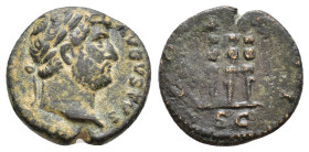 Hadrian. 117-138 AD. AE Quadrans Rome, Circa AD. 124-128. HADRIANVS AVGVSTVS P P, laureate head of Hadrian right / COS III, S C across field, legionar...