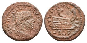 Thrace, Coela. Caracalla AD 198-217 Laureate head right / Prow right, cornucopia above AE 17mm, 3,51g.