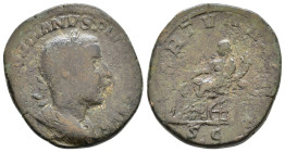 Gordian III. 238-244 AD. Sestertius Struck 243-244 AD. Laureate, draped, and cuirassed bust right / Fortuna seated left, holding rudder and cornucopia...