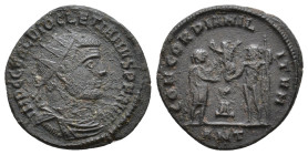 Diocletian 284-305 AD. AE Antoninianus. Antioch mint, struck 296 AD. IMP C C VAL DIOCLETIANVS P F AVG, radiate, draped and cuirassed bust right / CONC...