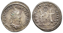 Valerian I 253-260 AD. Antoninianus, Antioch, AD 255-256; IMP C P LIC VALERIANVS P F AVG, radiate and draped bust r., Rv. RESTITVT ORIE - NTIS, turret...