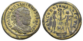 Galerius Maximianus. Caesar, 293-305 AD. Radiatus. Cyzicus. Obv: GAL VAL MAXIMIANVS NOB CAES. Radiate, draped and cuirassed bust right. Rev: CONCORDIA...