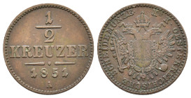 Austria. 1/2 Kreuzer 1851 A AE 19mm, 2,68g