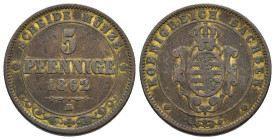 Germany. Saxony. Johann II. 5 Pfennige. 1862. B. 20mm, 7,29g