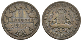 Germany. Nassau. Adolf Friedrich. 1 Kreuzer. 1863. 21mm, 4,11g