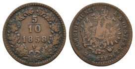 Austria. 5/10 Kreuzer 1858 V AE 15mm, 1,57g