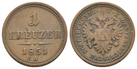 Austria. 1 Kreuzer 1851 A AE 22mm, 5,32g