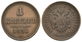 Austria. 1 Kreuzer 1851 A AE 22mm, 5,15g