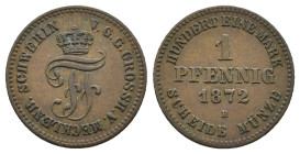 Germany. Mecklenburg-Schwerin. Friedrich Franz II. 1842-1883 1 Pfennig 1872, B. AE 17mm, 1,50g